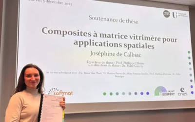 Joséphine de Calbiac, doctorante à Softmat, a soutenu sa thèse sur les composites à matrice vitrimère pour applications spatiales